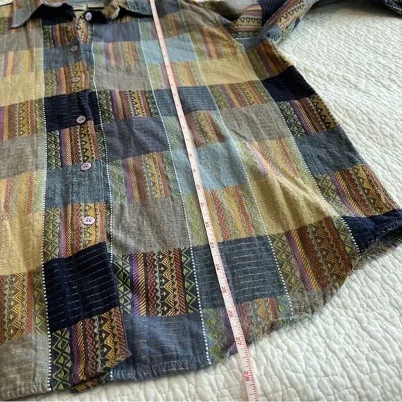 ✨ Vintage LG Sport Multicolor Patchwork Long Sleeve Button Down Shirt Large - Picture 9 of 9